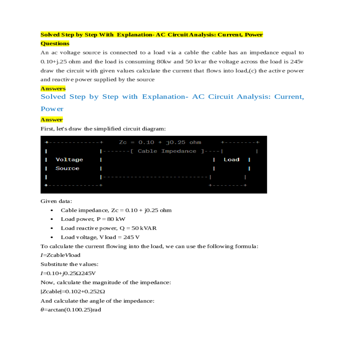 substitute the values and calculate the current