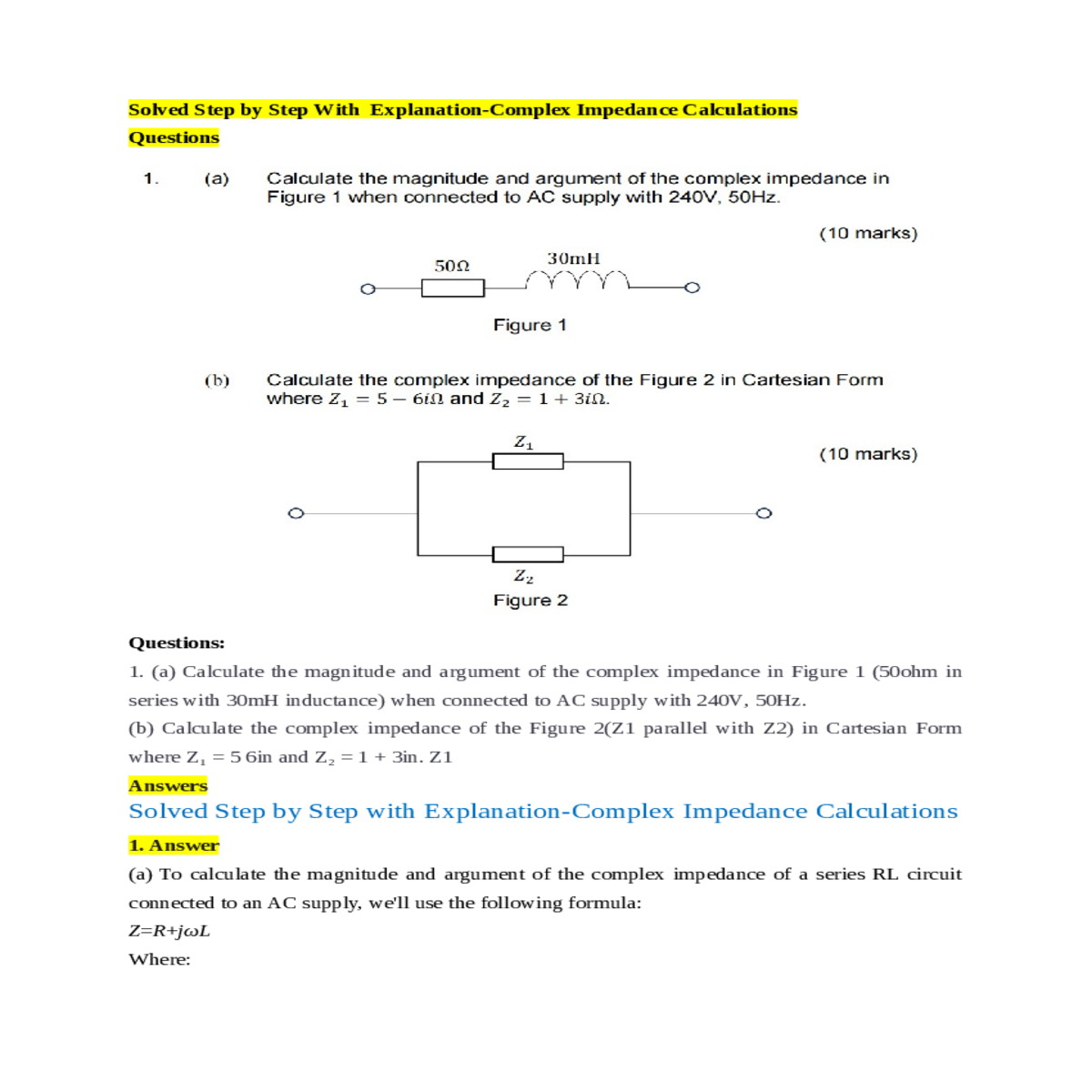 the complex impedance cartesian form approximately