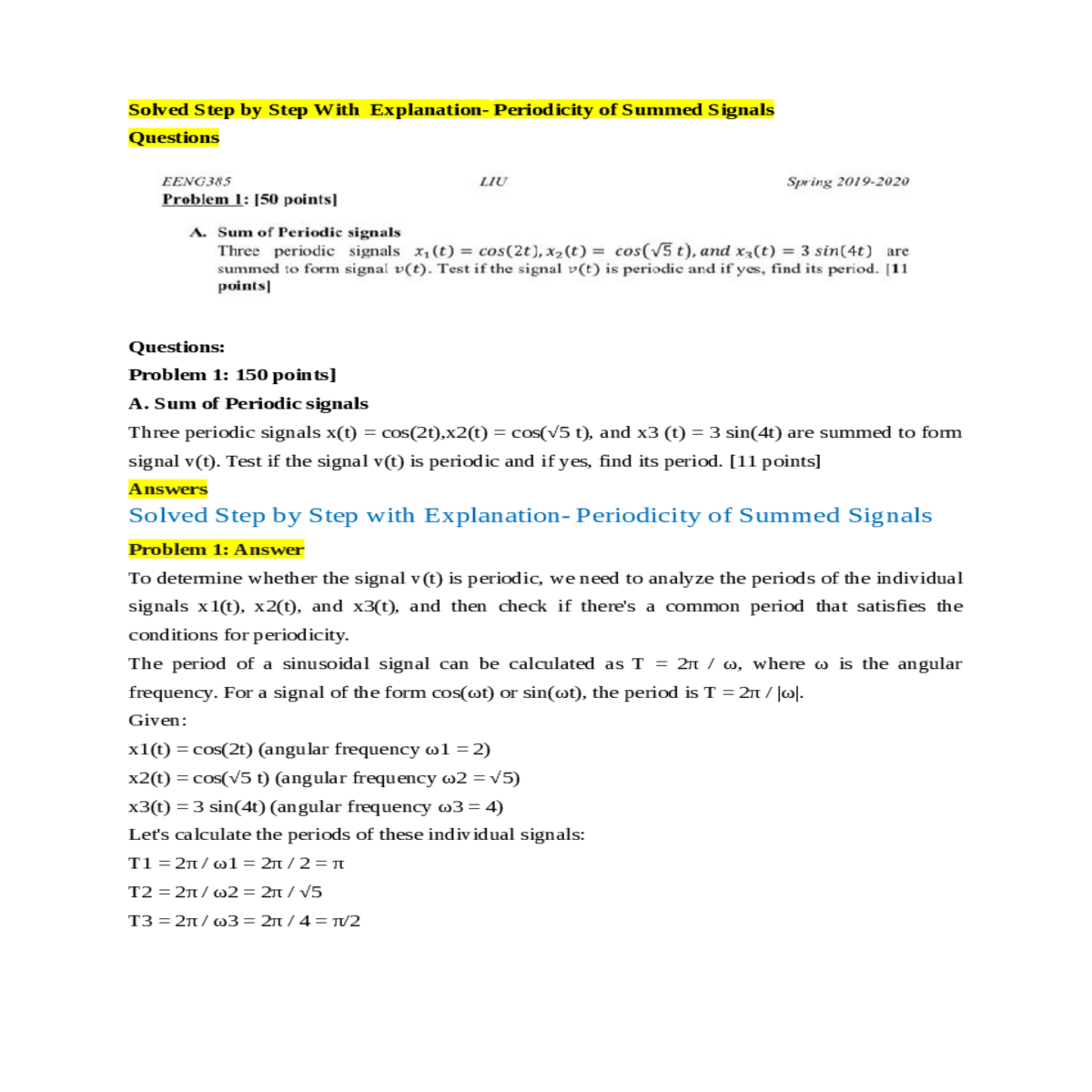 need analyze the periods the individual signals