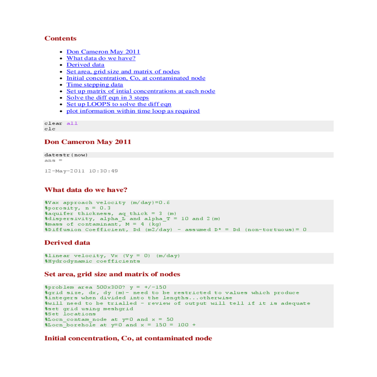 grid size and matrix nodes initial concentration