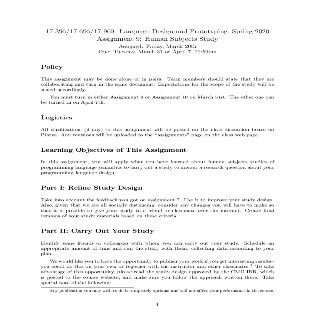 please read the study design approved the cmu irb