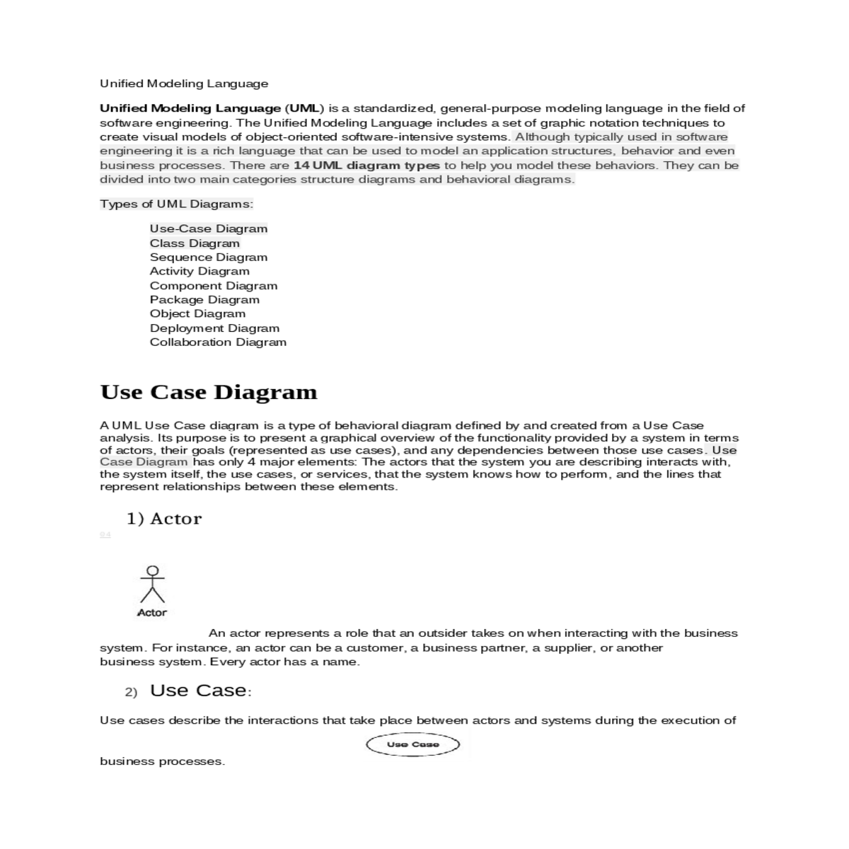 a uml use case diagram is a type of behavioral dia