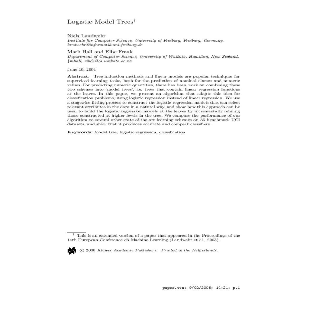 germany hall and eibe frank department computer sc