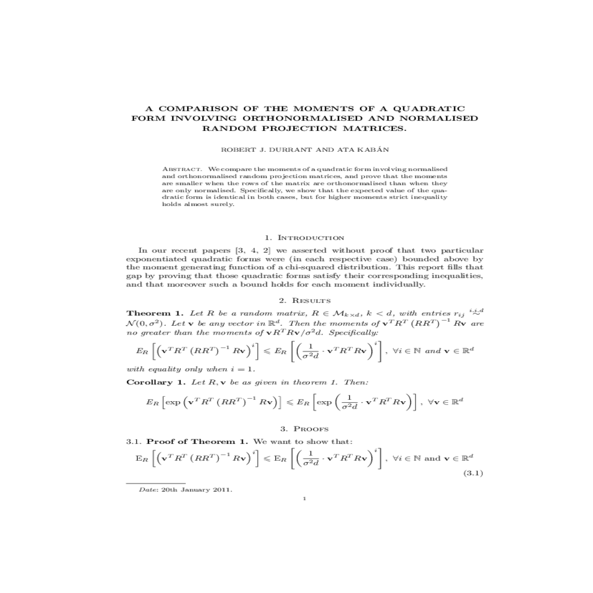 durrant and ata kabanwhere mkd random matrix with 