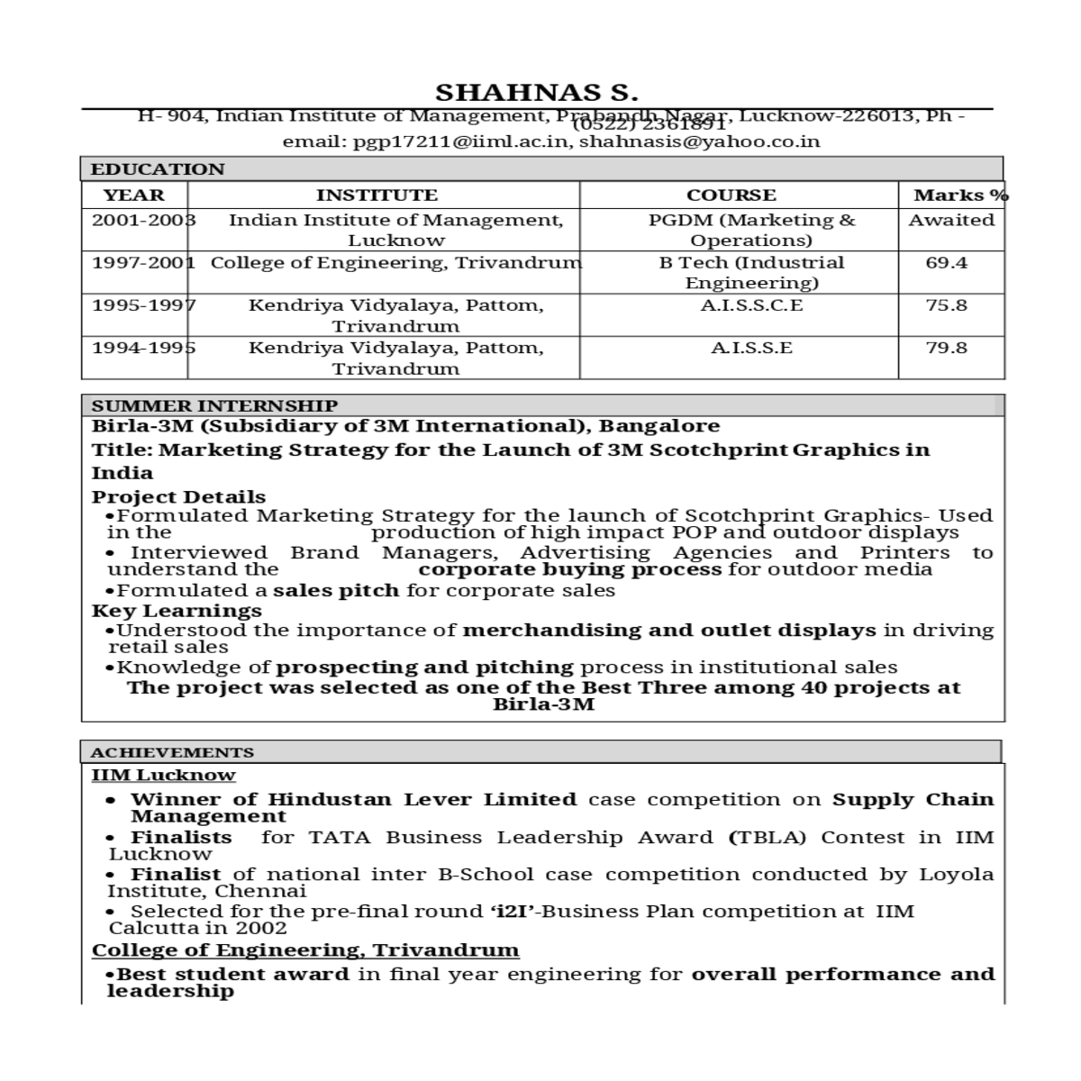 positions of responsibility held