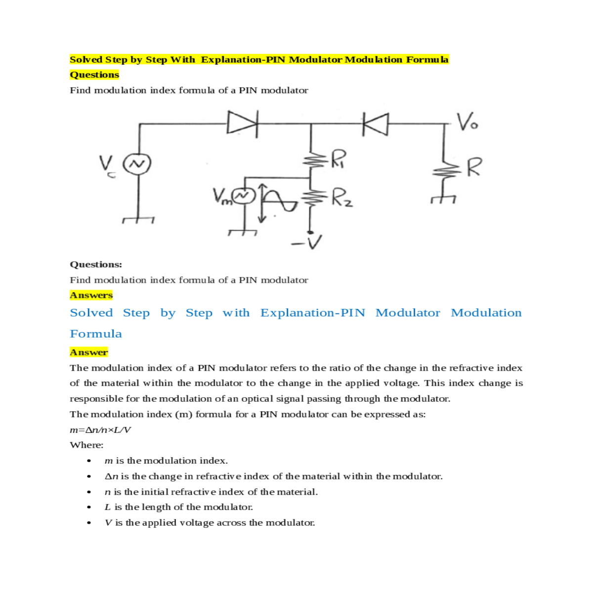the formula assumes linear modulation behavior