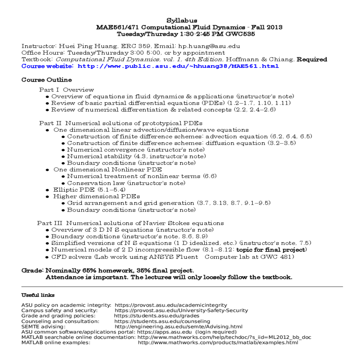 syllabus mae computational fluid dynamics fall tue