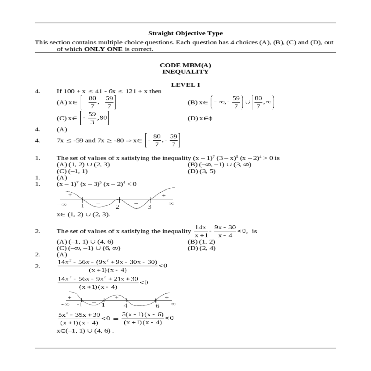 the set values satisfying the inequality