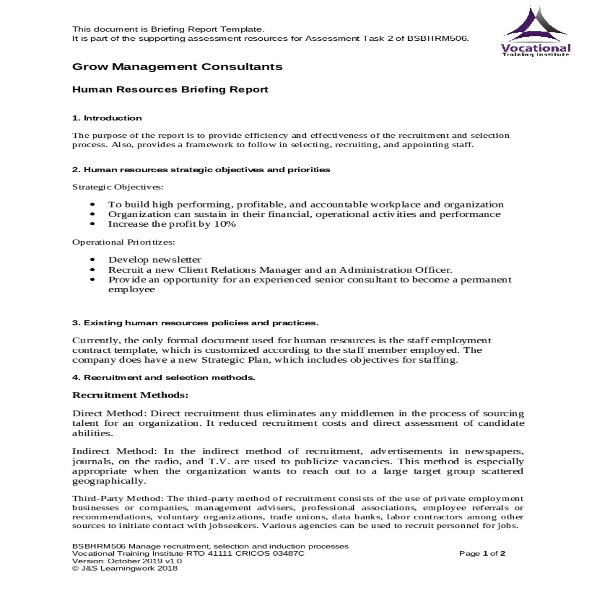 human resources briefing report