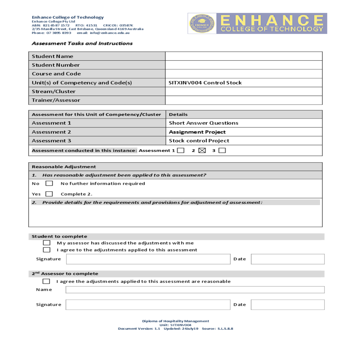 unit code and unit title the print out