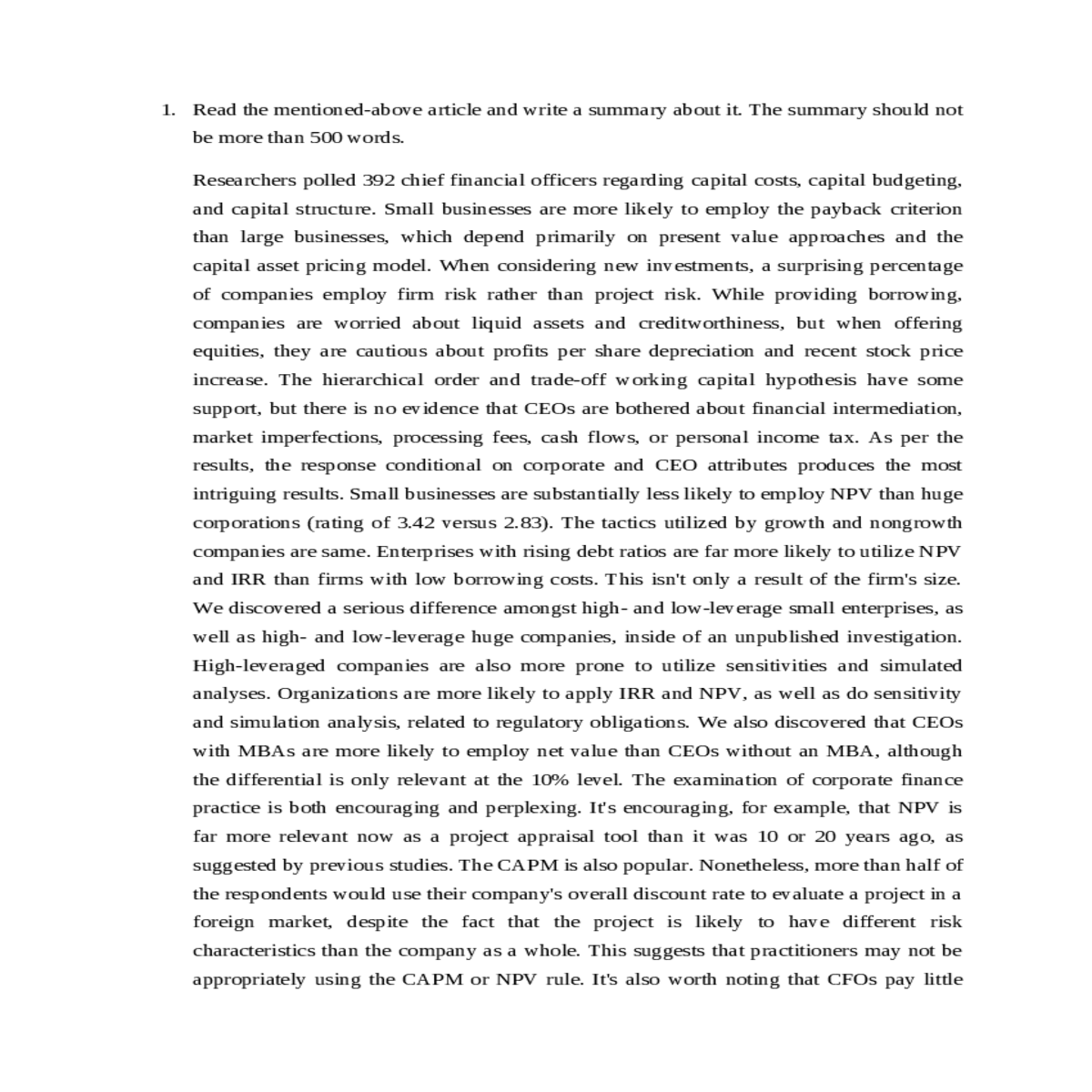 read the mentionedabove article and write summary 