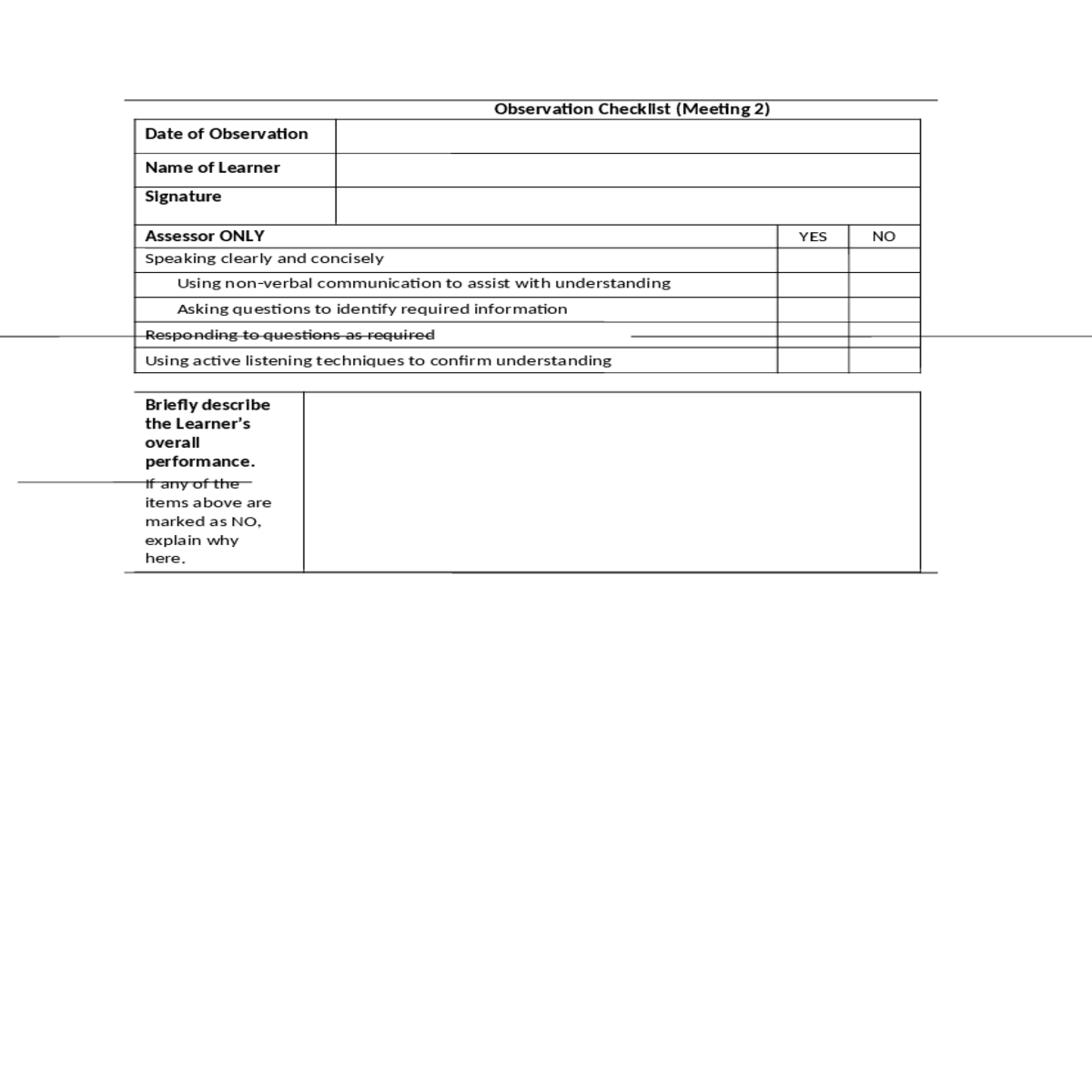 observation checklist meeting date observationname