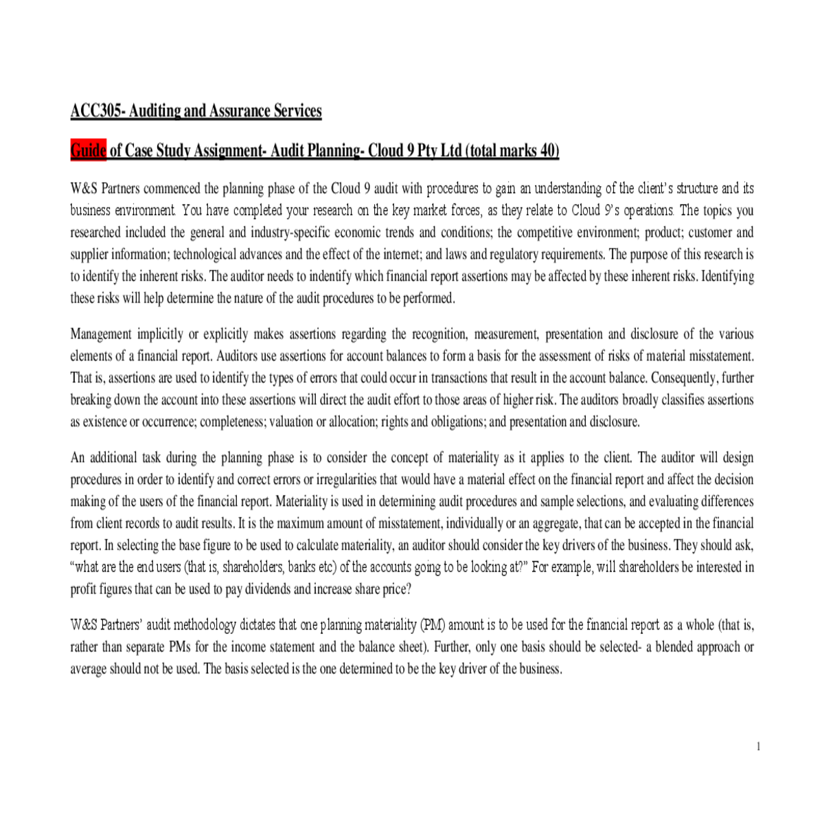 materiality used determining audit procedures and 