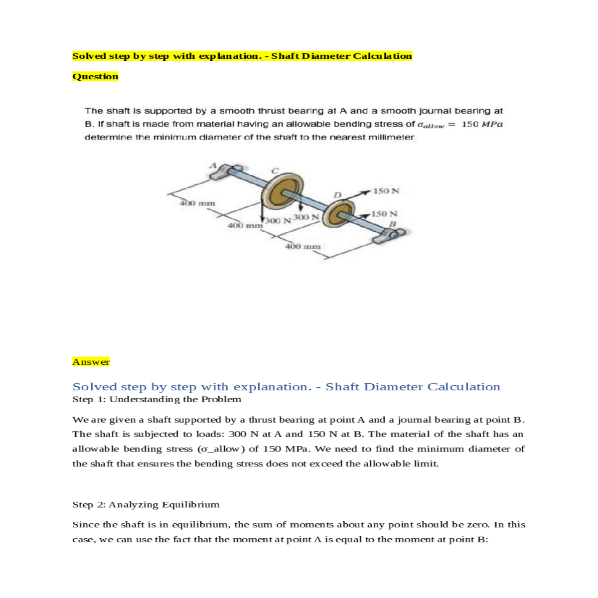 the material the shaft has allowable bending stres