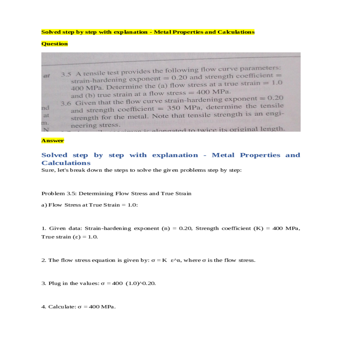 rearrange the flow stress equation solve for true 