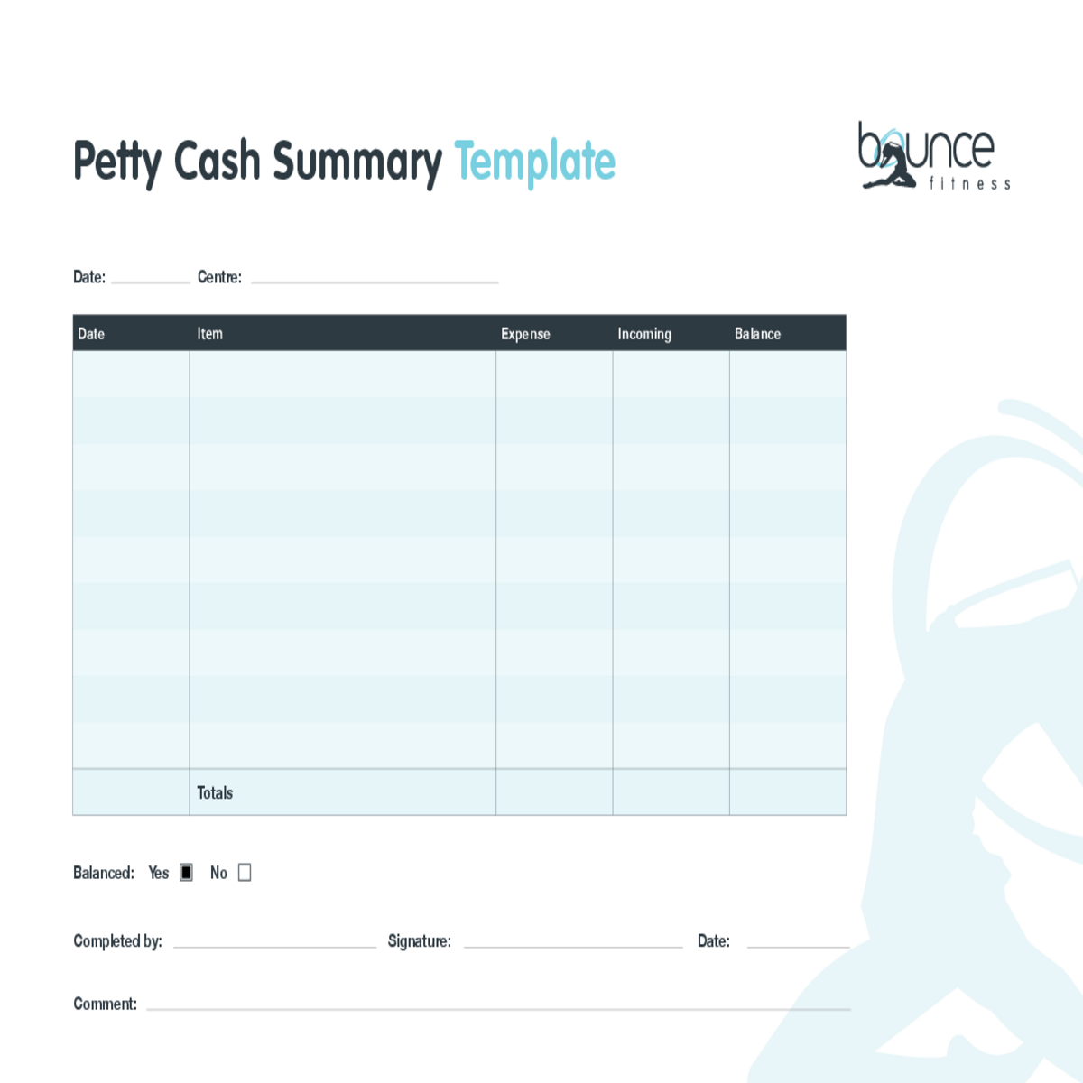 petty cash summary template date centre yes nosign