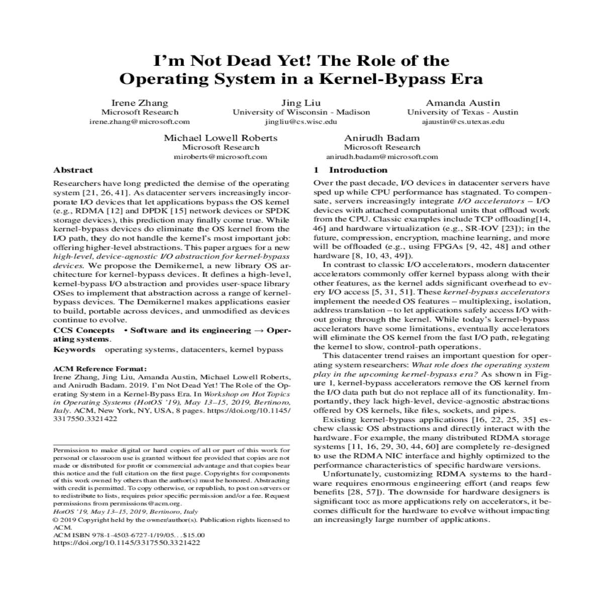 kernel bypassacm reference format irene zhang