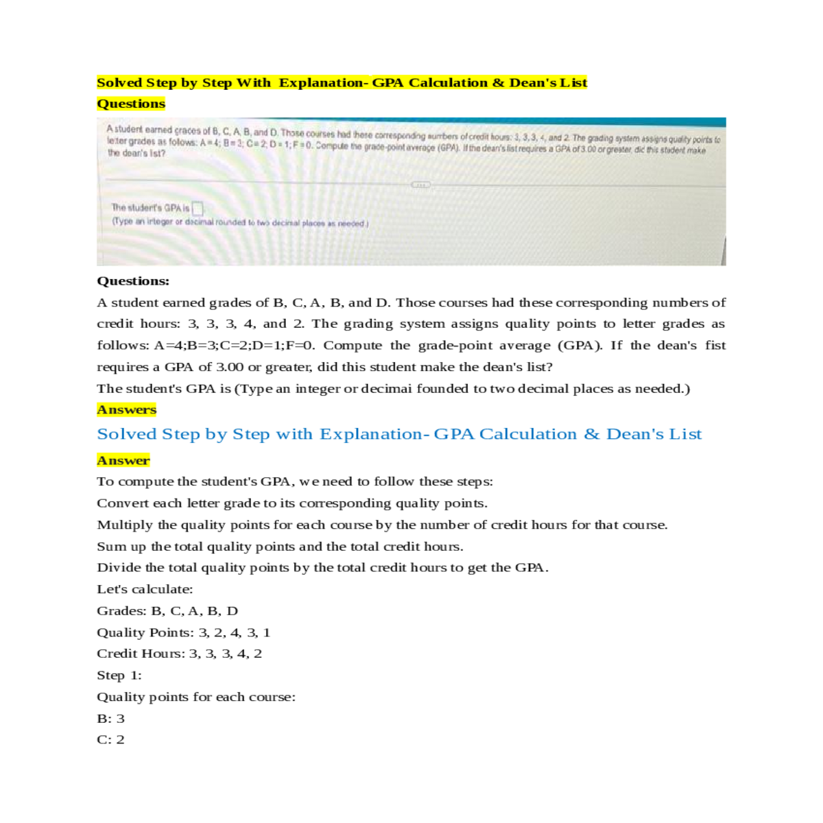 compute the gradepoint average gpa