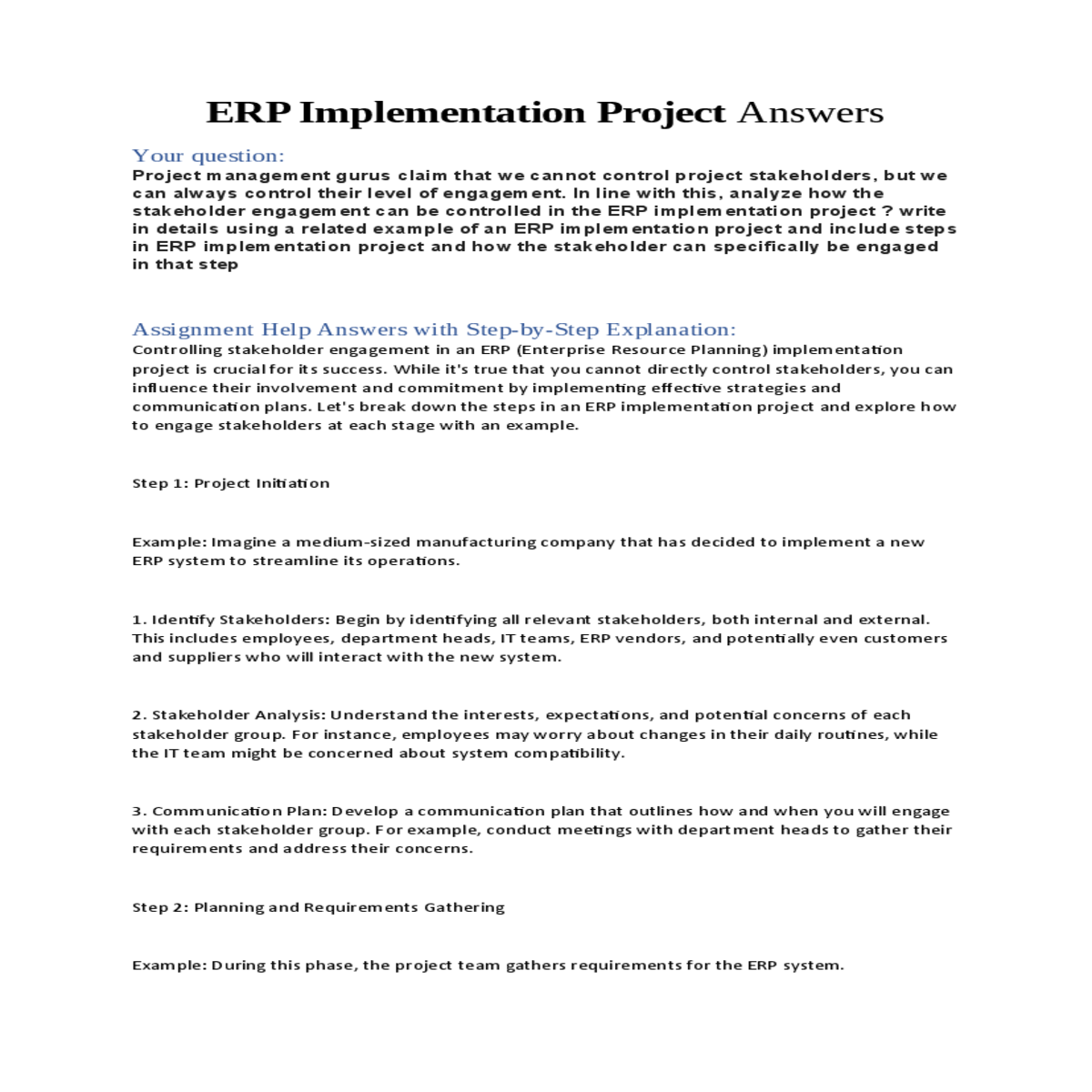 the project team gathers requirements for the erp 