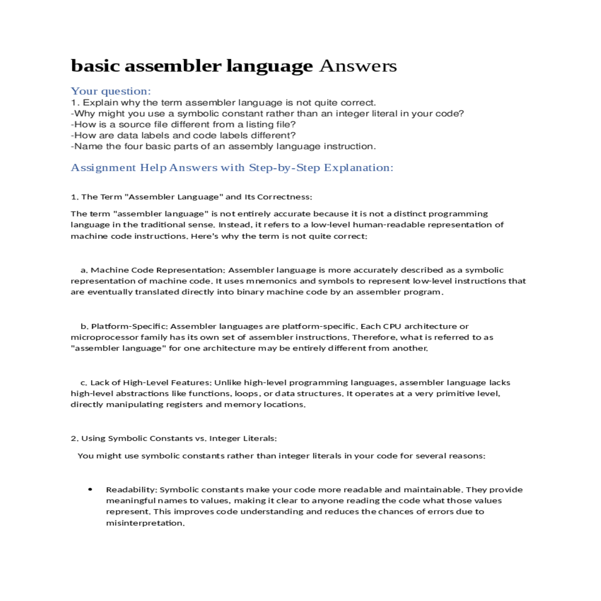 assignment help answers with stepbystep explanatio