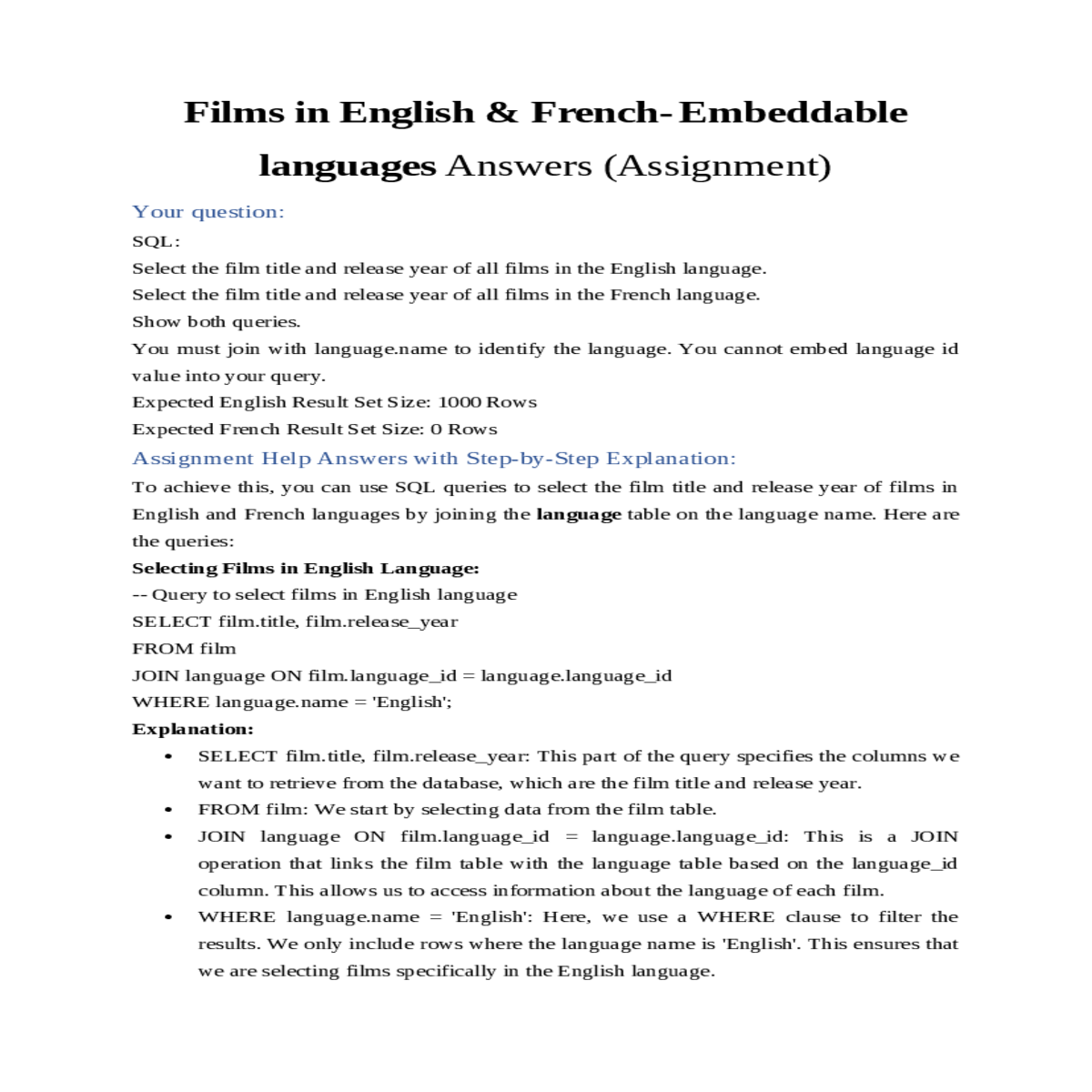 linking the film and language tables based languag