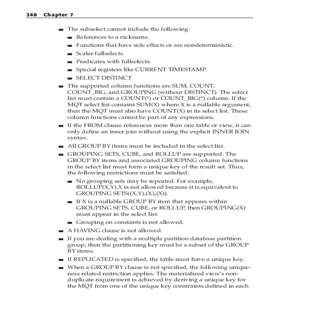 the mqt select list contains sum where nullable ar