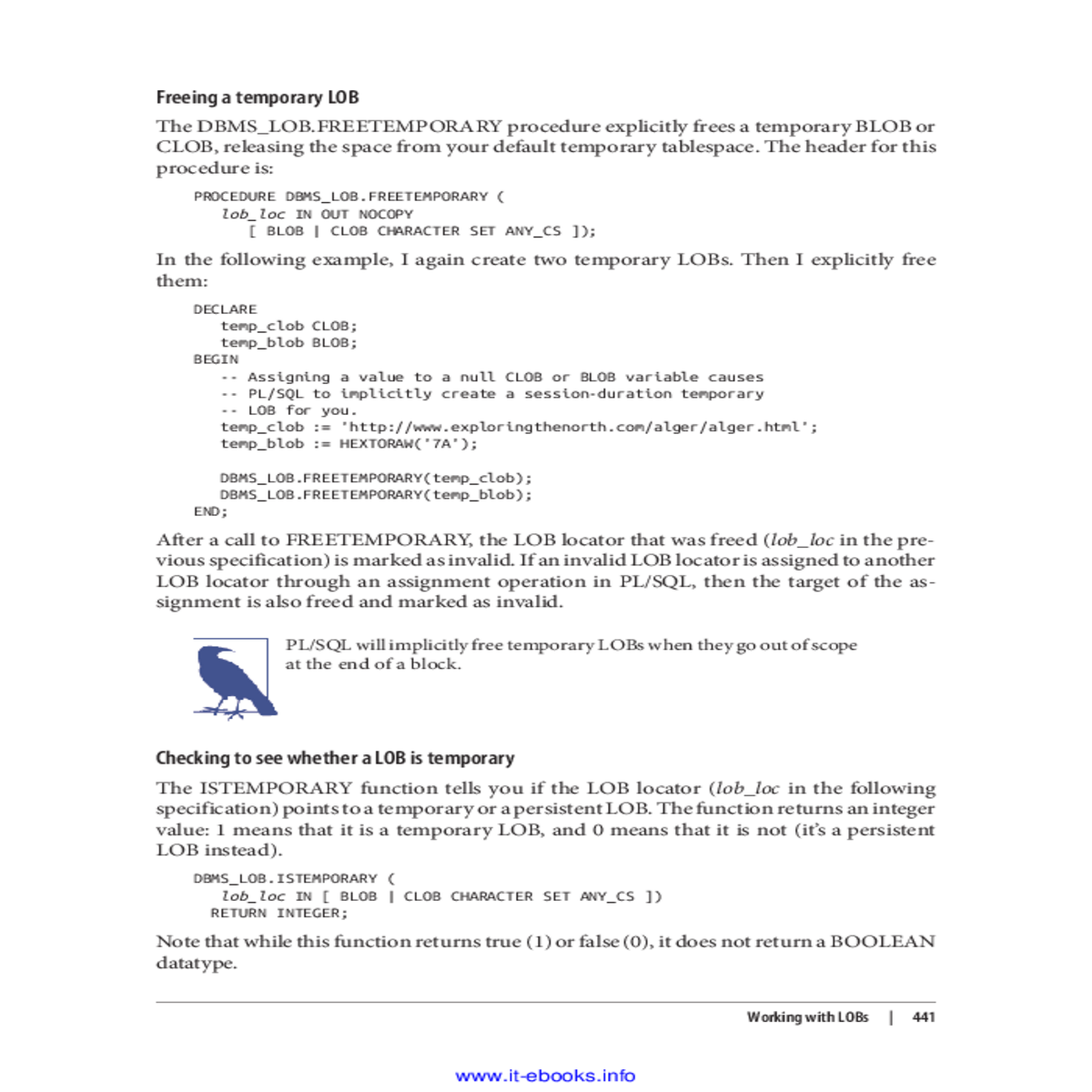 the header for this procedure dbms lob out nocopy 