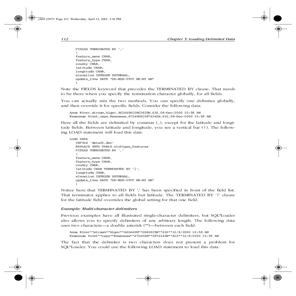 pmchapter loading delimited datafields terminated 