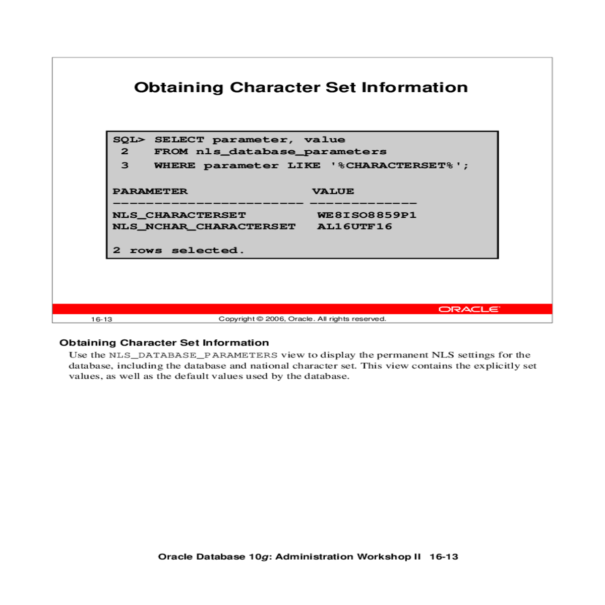 obtaining character set informationsql select para