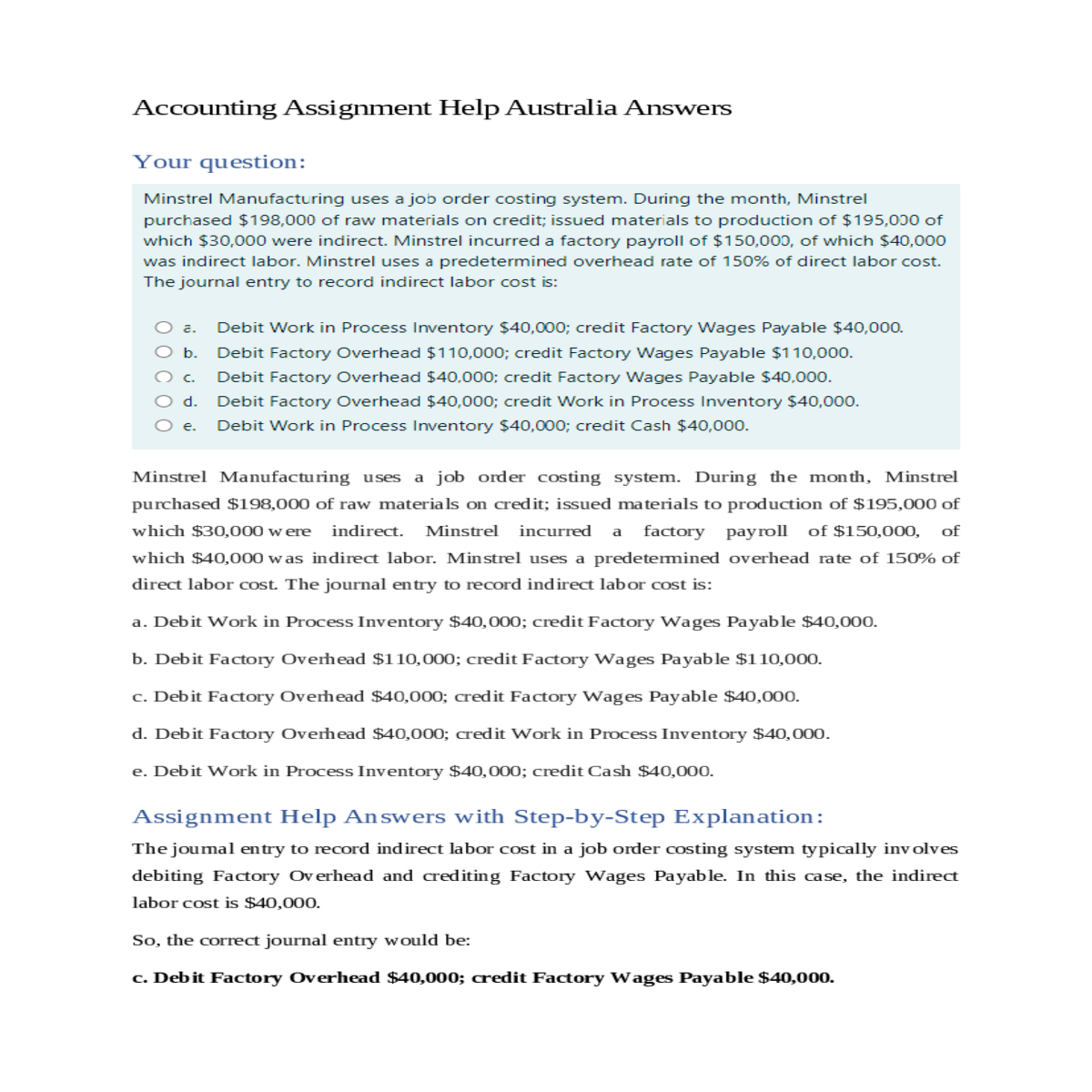 debit work process inventory credit factory wages