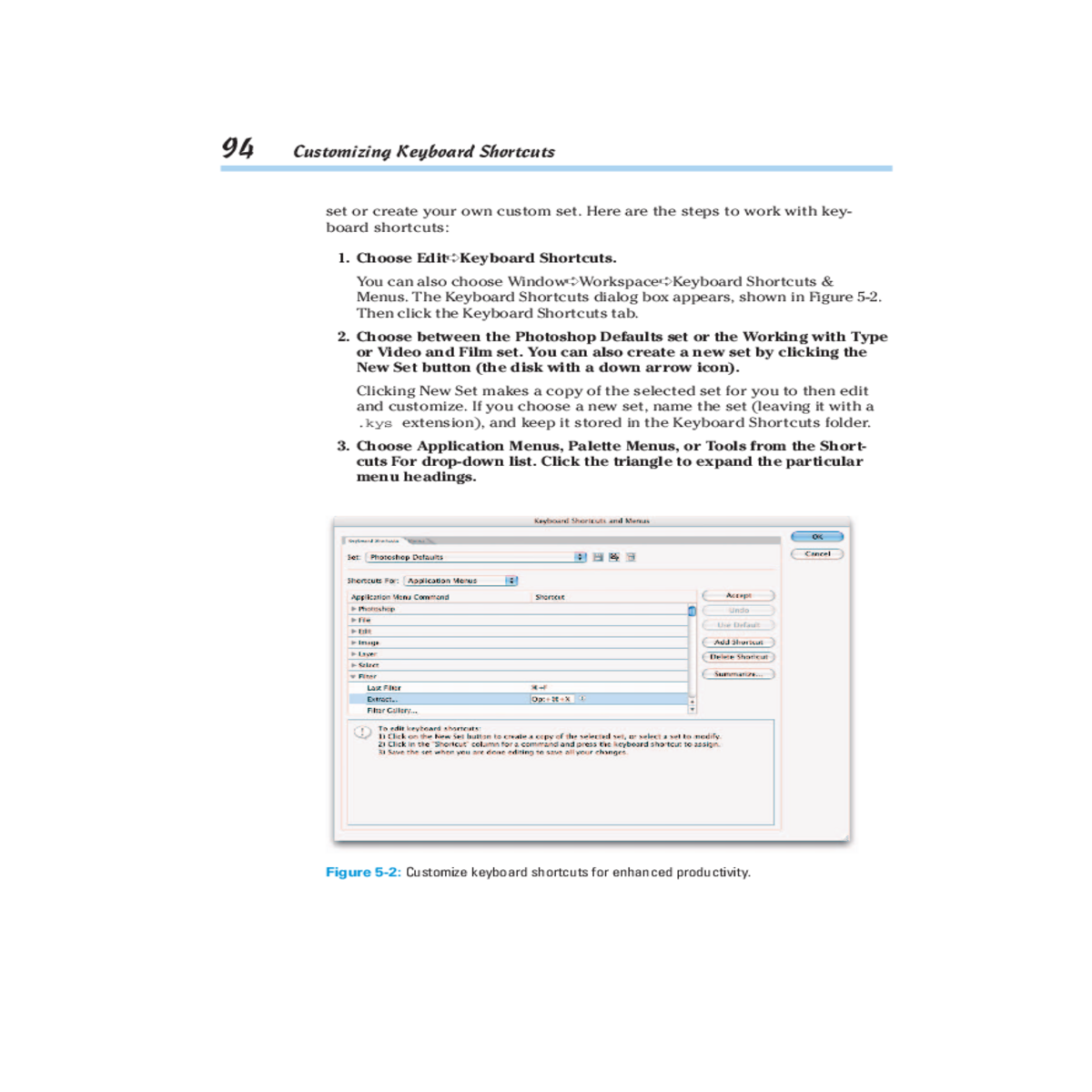 the keyboard shortcuts and menus dialog box appear