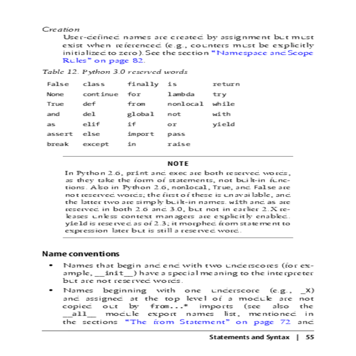 each section lists the statements syntax formats