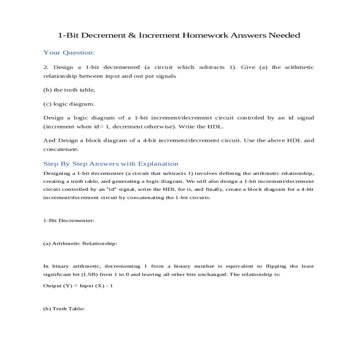 design a logic diagram of a 1bit incrementdecremen
