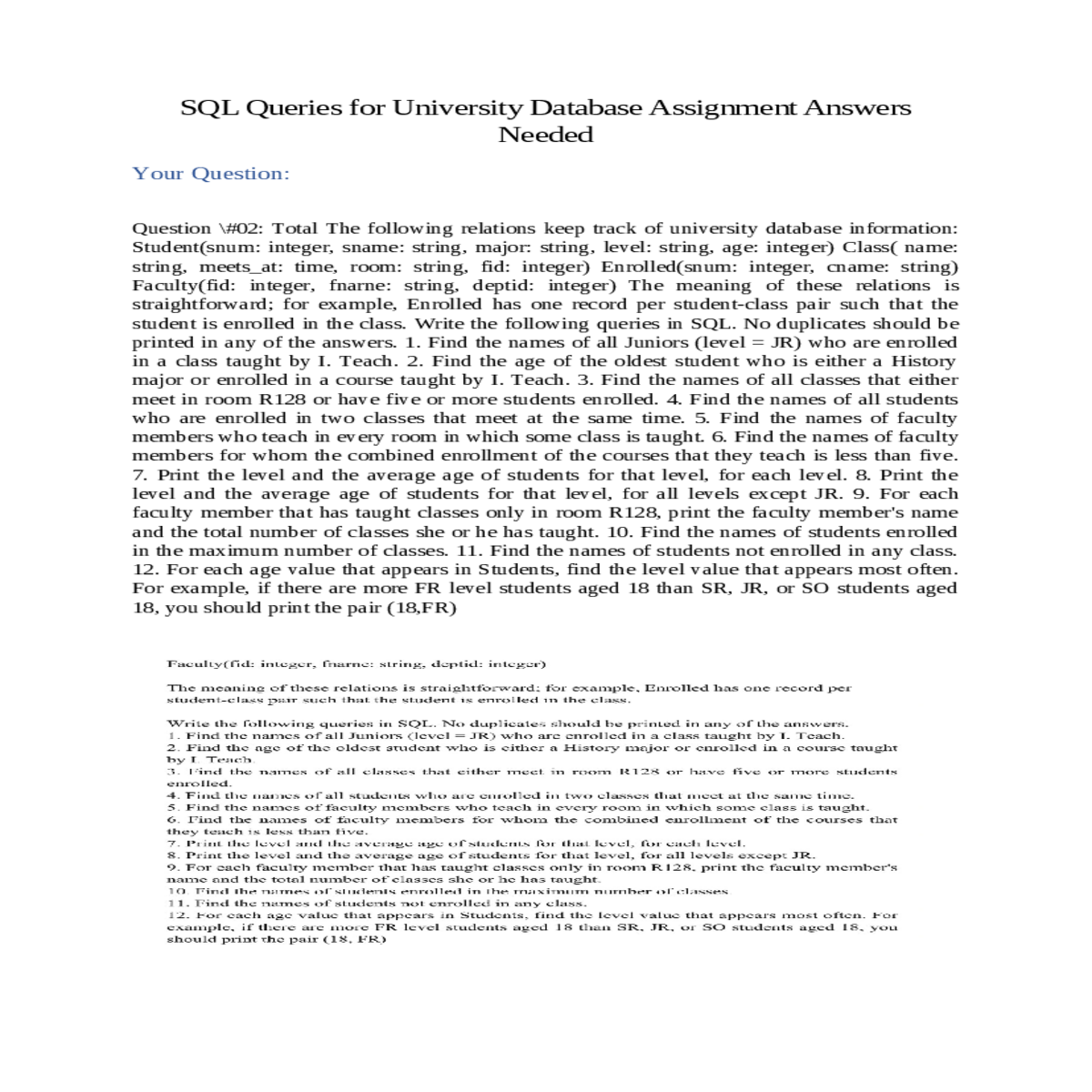 sql queries for university database assignment ans