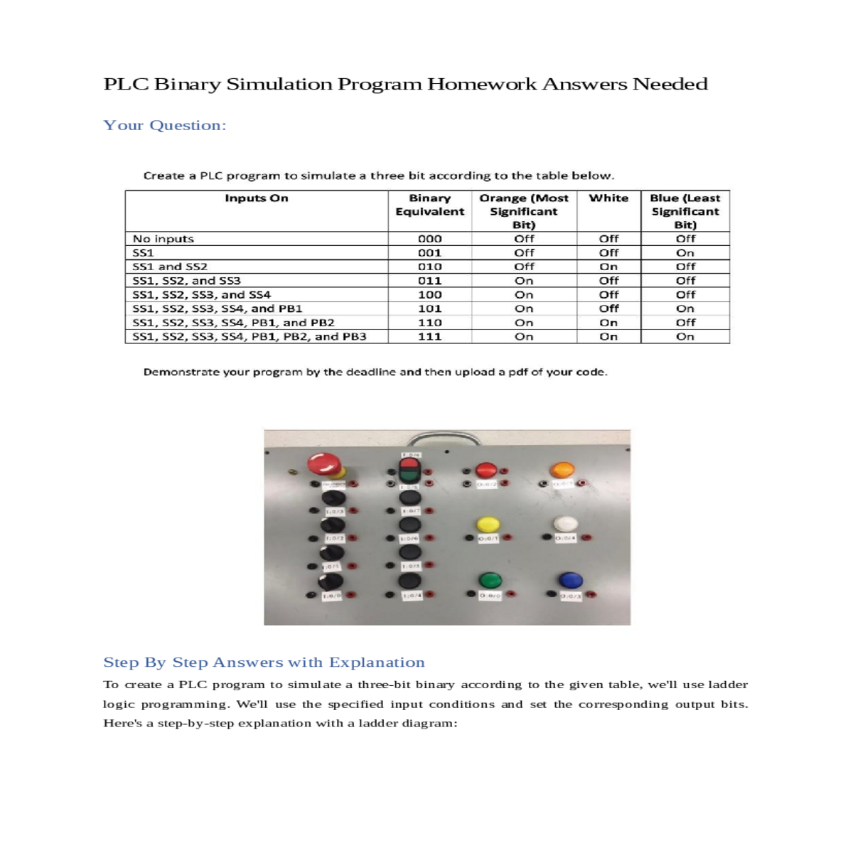 plc binary simulation program homework answers nee