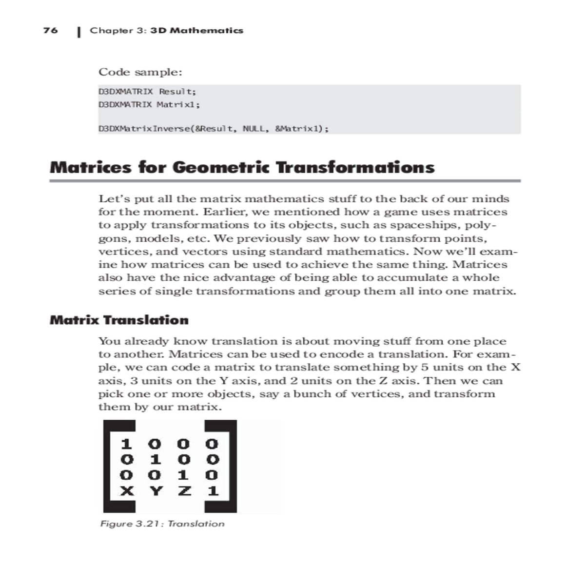 can code matrix translate something units the axis