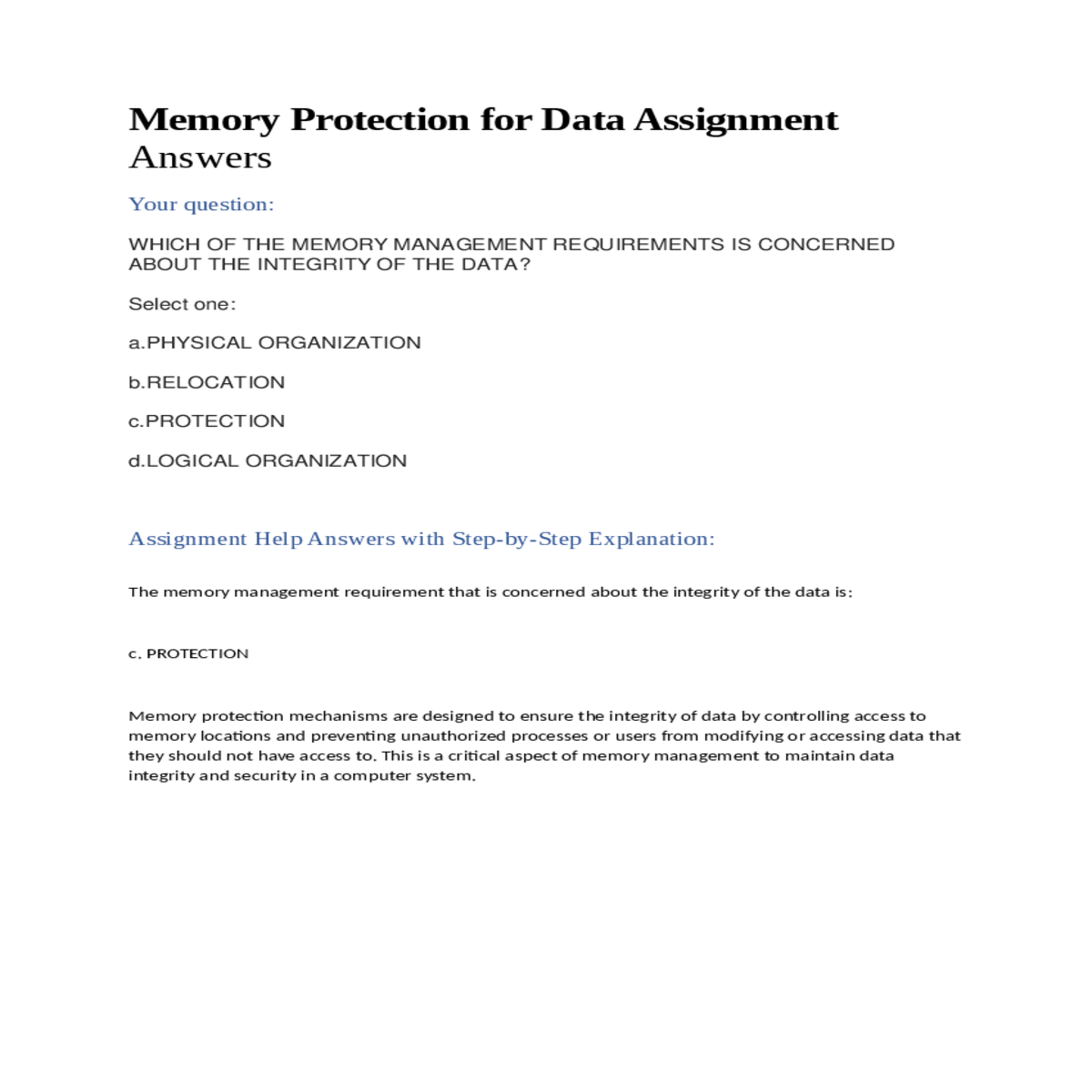 assignment help answers with stepbystep explanatio