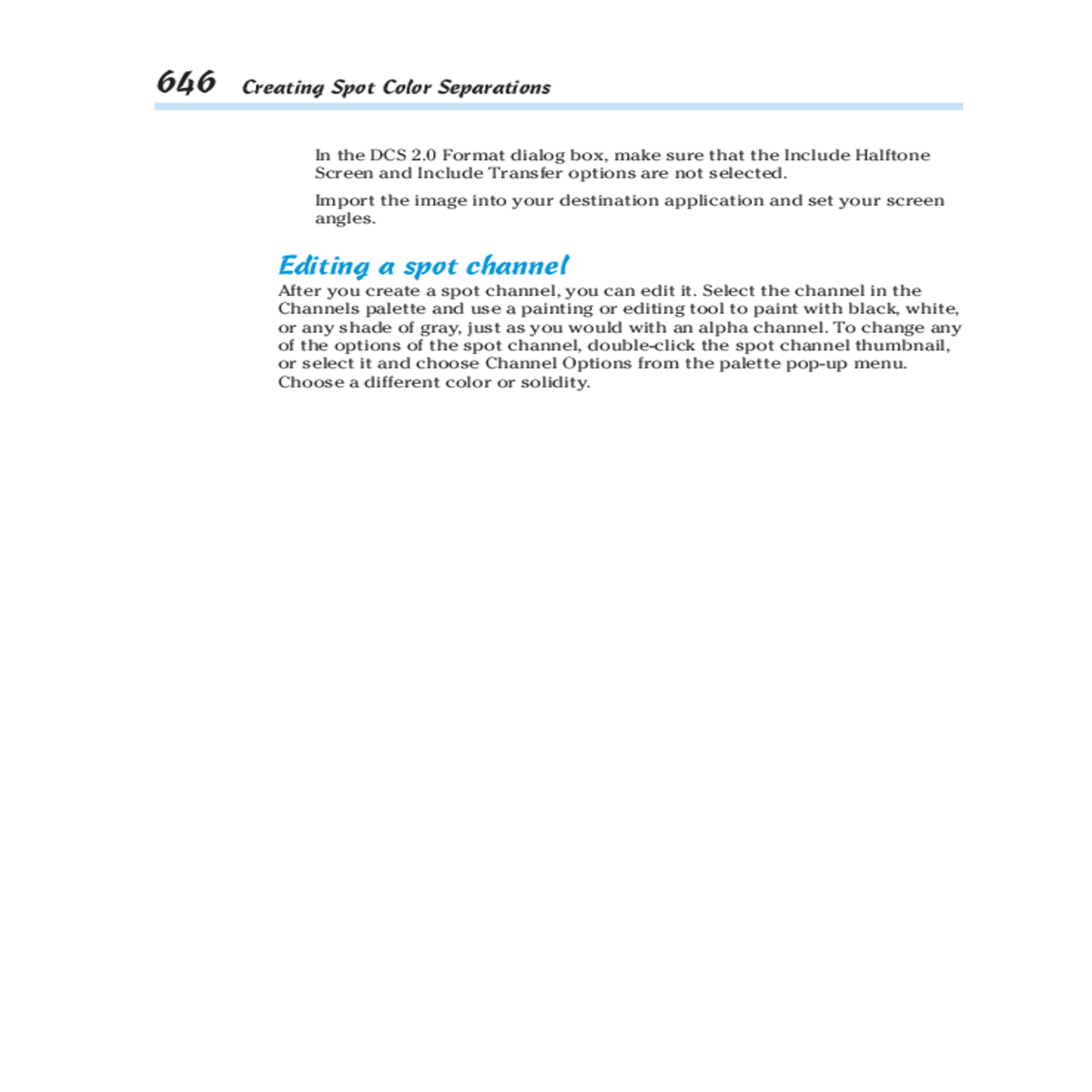 select and choose channel options from the palette