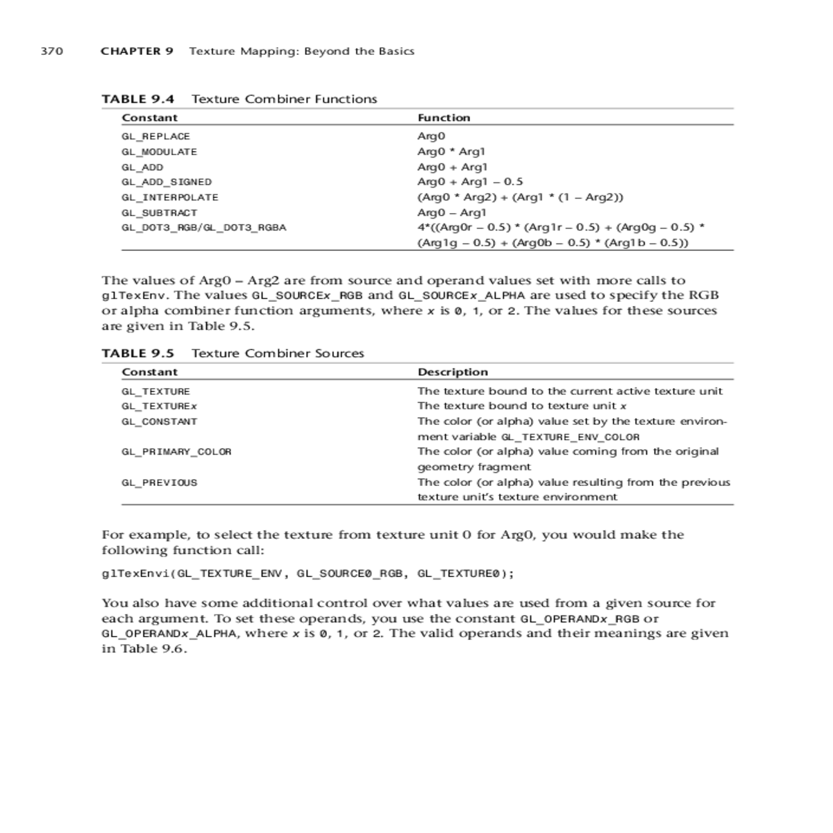 tell opengl use texture unit color values for arg
