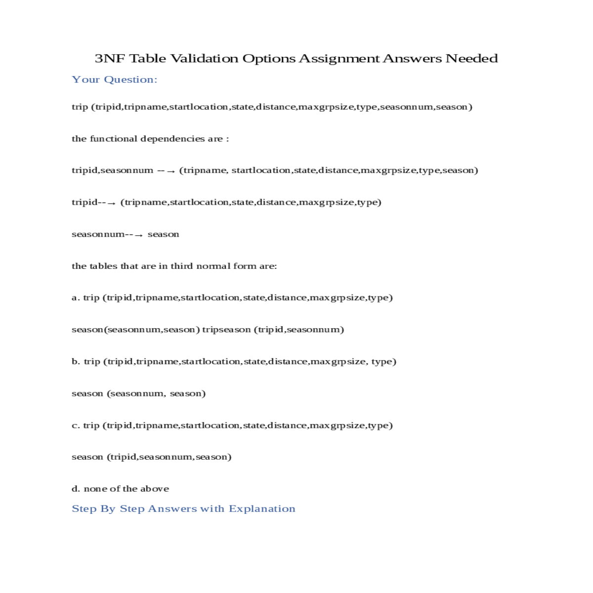 step by step answers with explanation