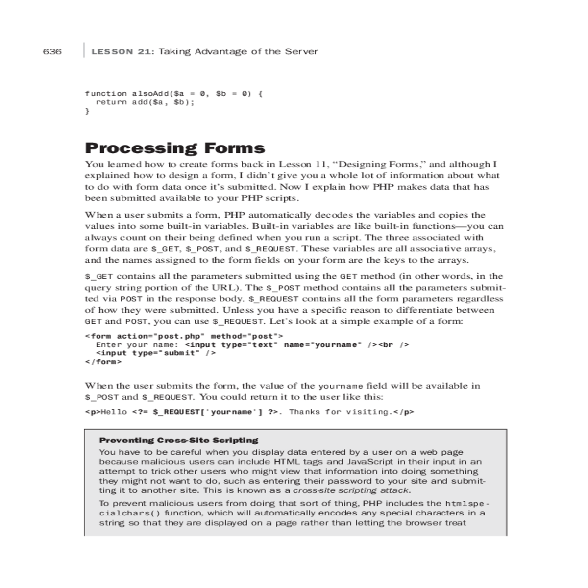 php includes the htmlspecialchars function