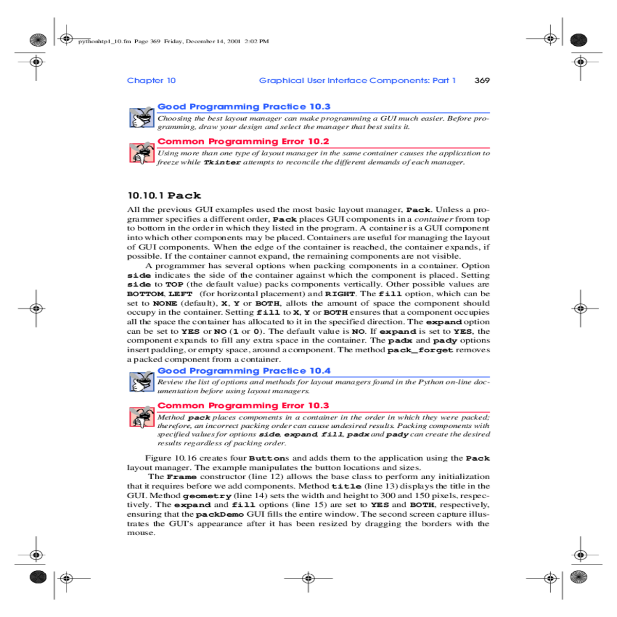 method title line displays the title the gui