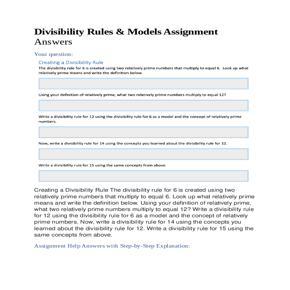 assignment help answers with stepbystep explanatio