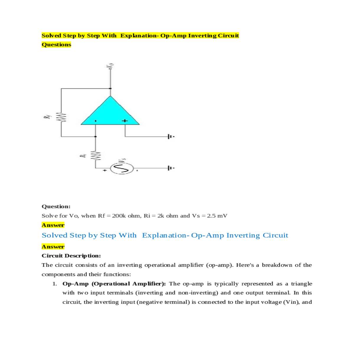 the inverting input negative terminal connected th