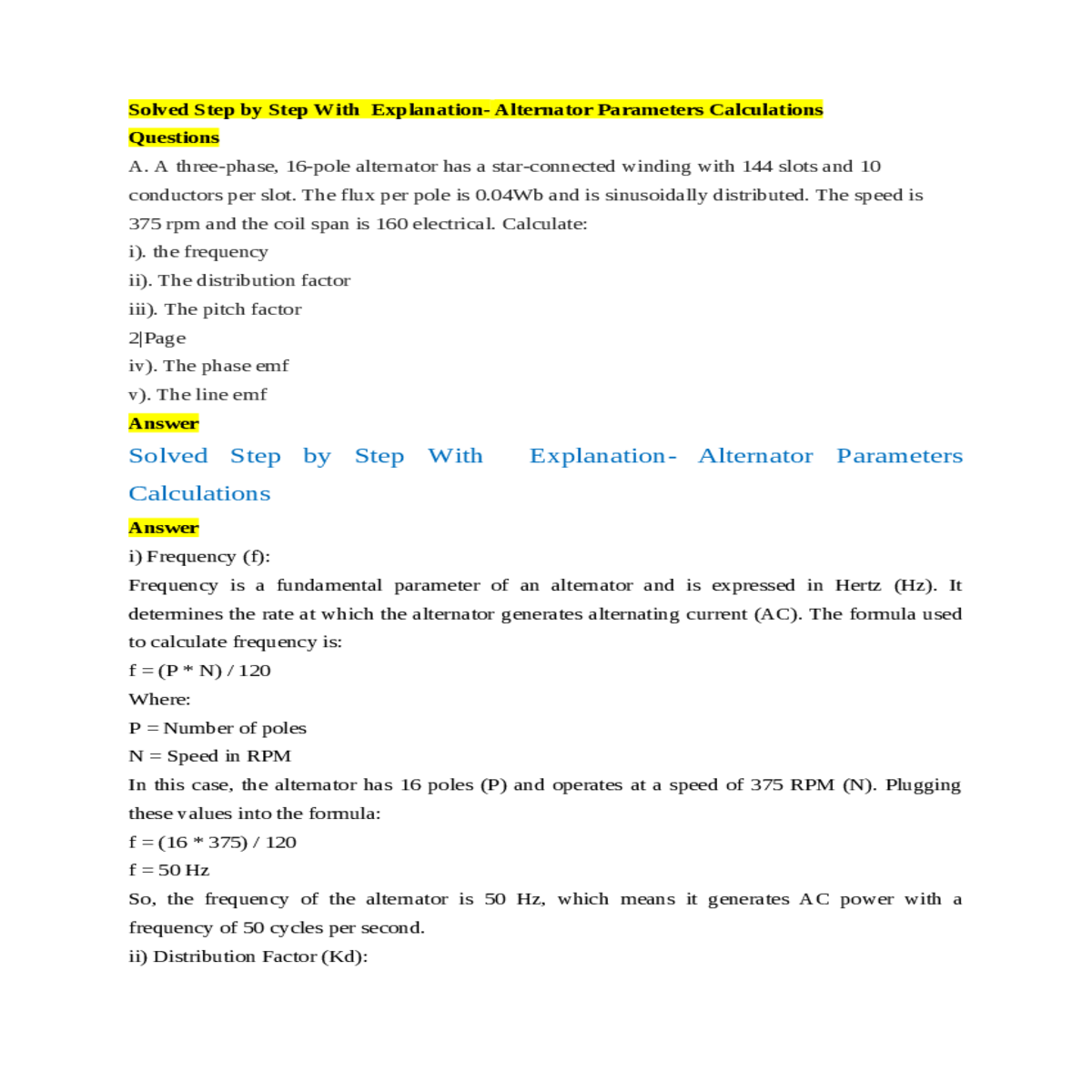 the speed rpm and the coil span electrical