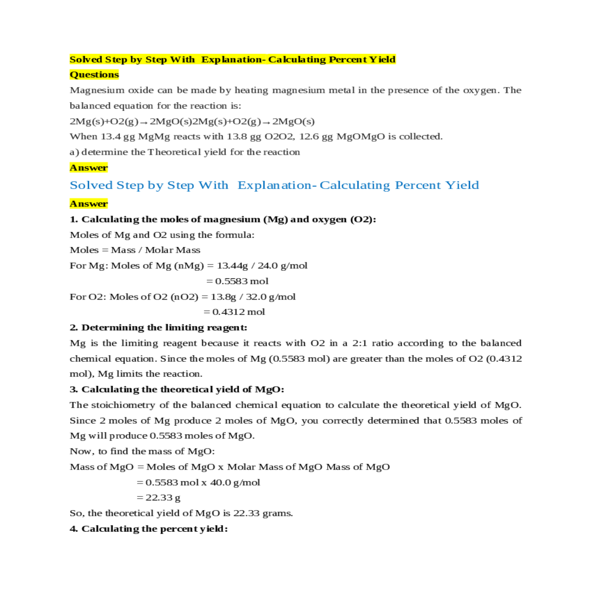 the balanced equation for the reaction mgo mgo mgm
