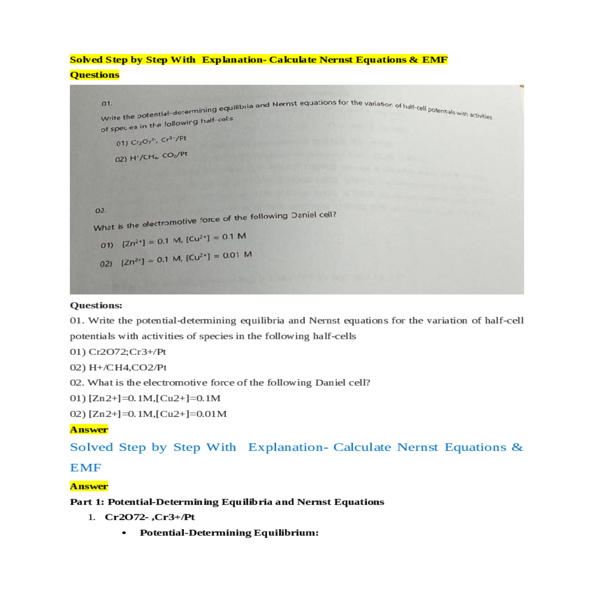 solved step step with explanation calculate nernst