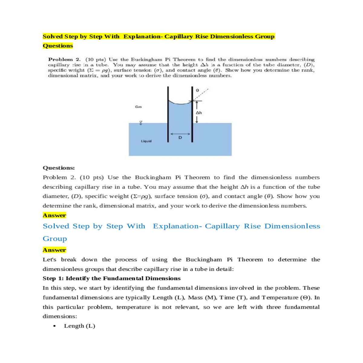which governs the capillary rise phenomenon the tu