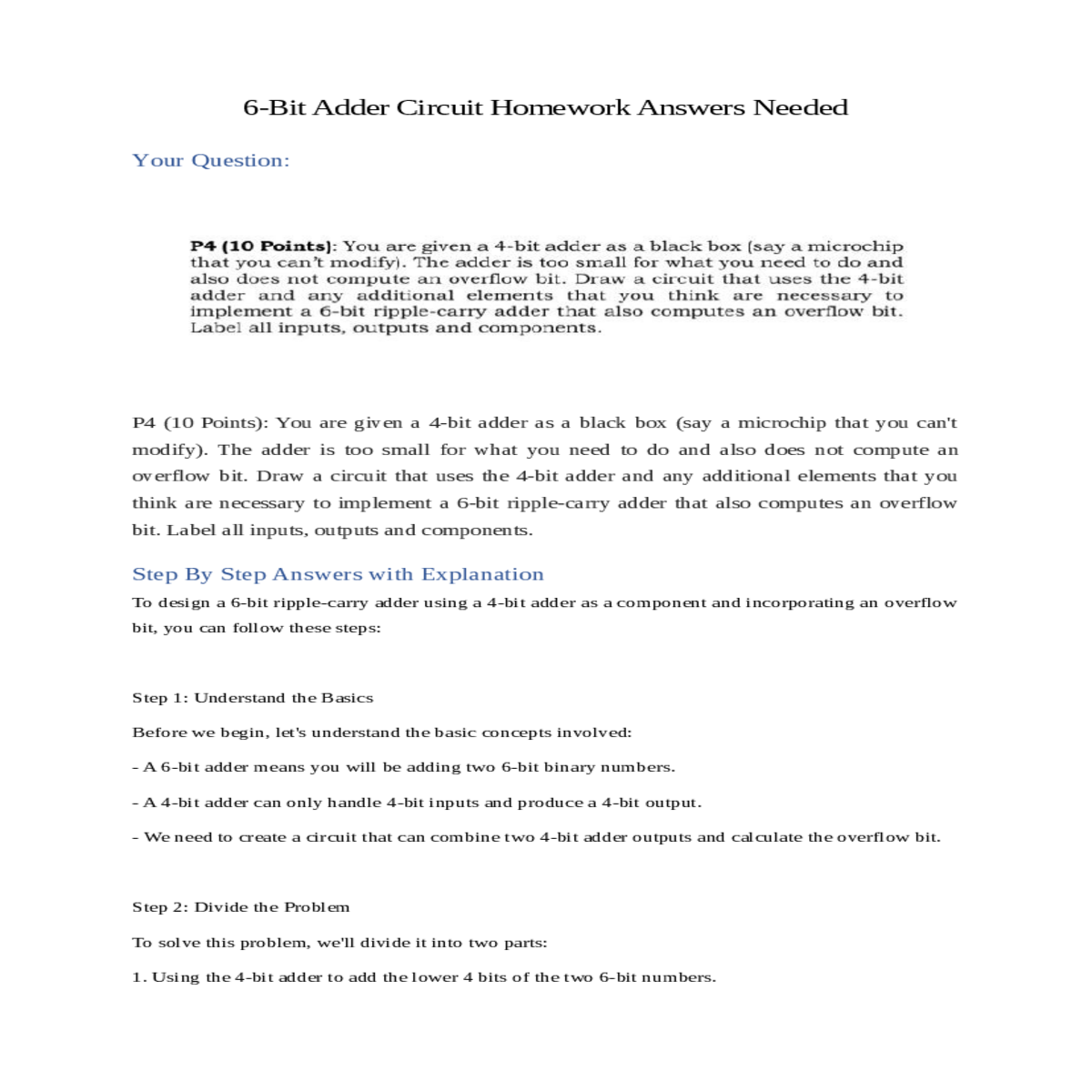 6bit adder circuit homework answers needed