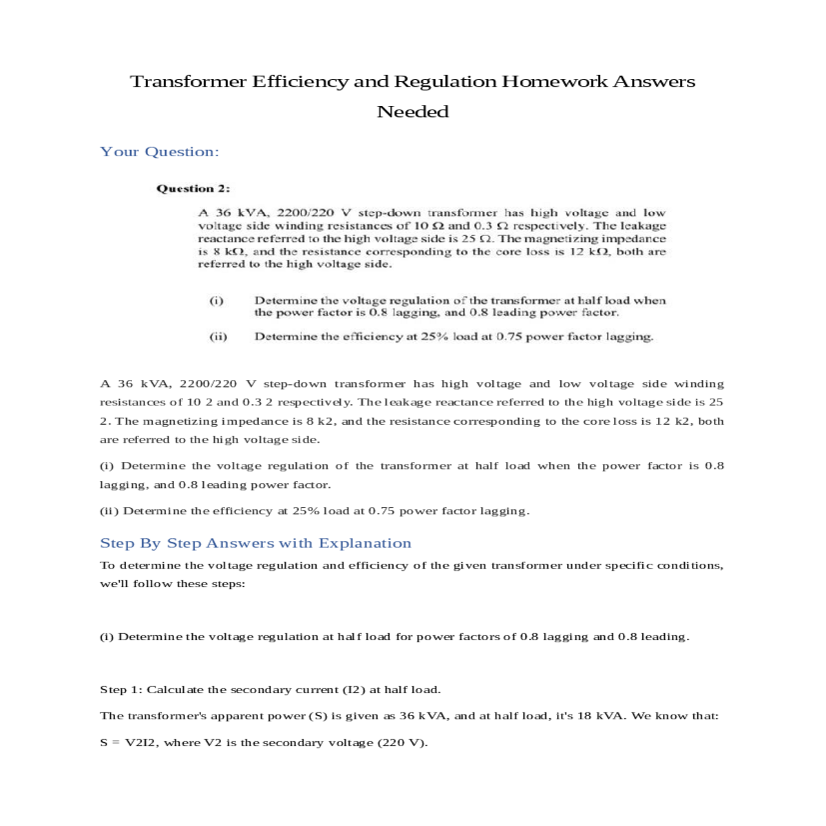 astep calculate the impedance drop voltage drop th